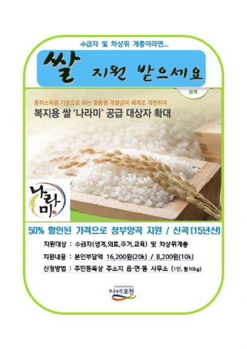 저소득층 정부양곡 50% 할인 지원