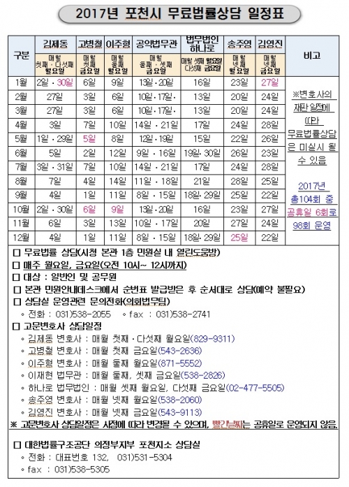 2017년도 포천시 고문변호사 무료법률상담실 운영