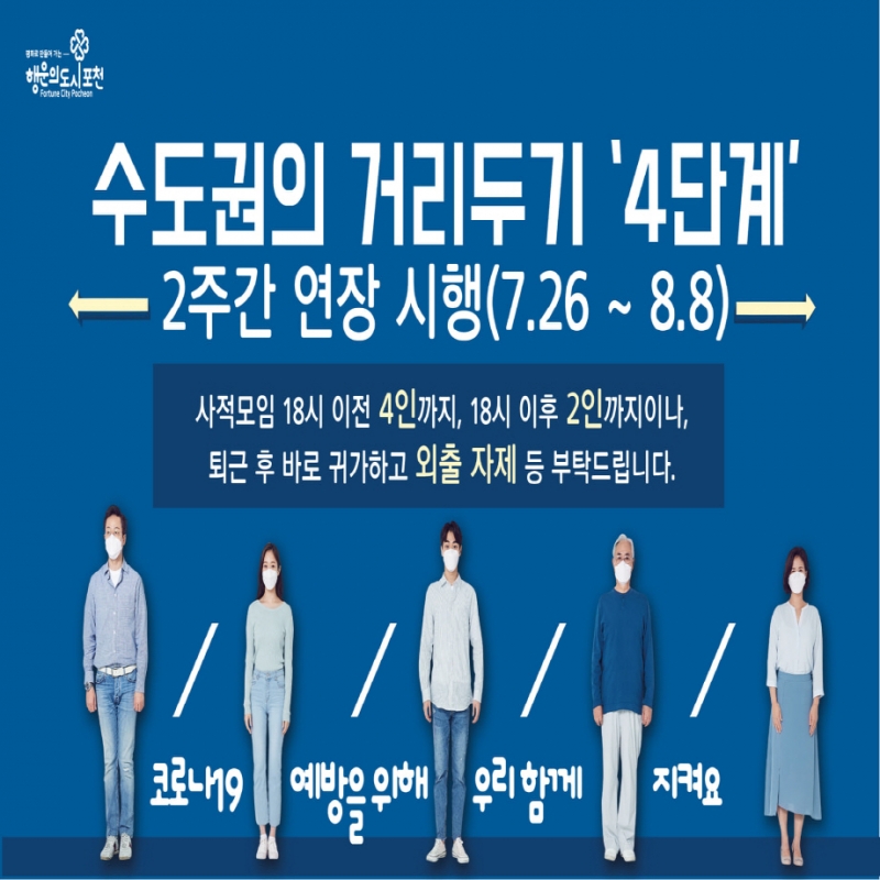 거리두기 ＇4단계＇ 2주간 연장 시행(7.26~8.8)