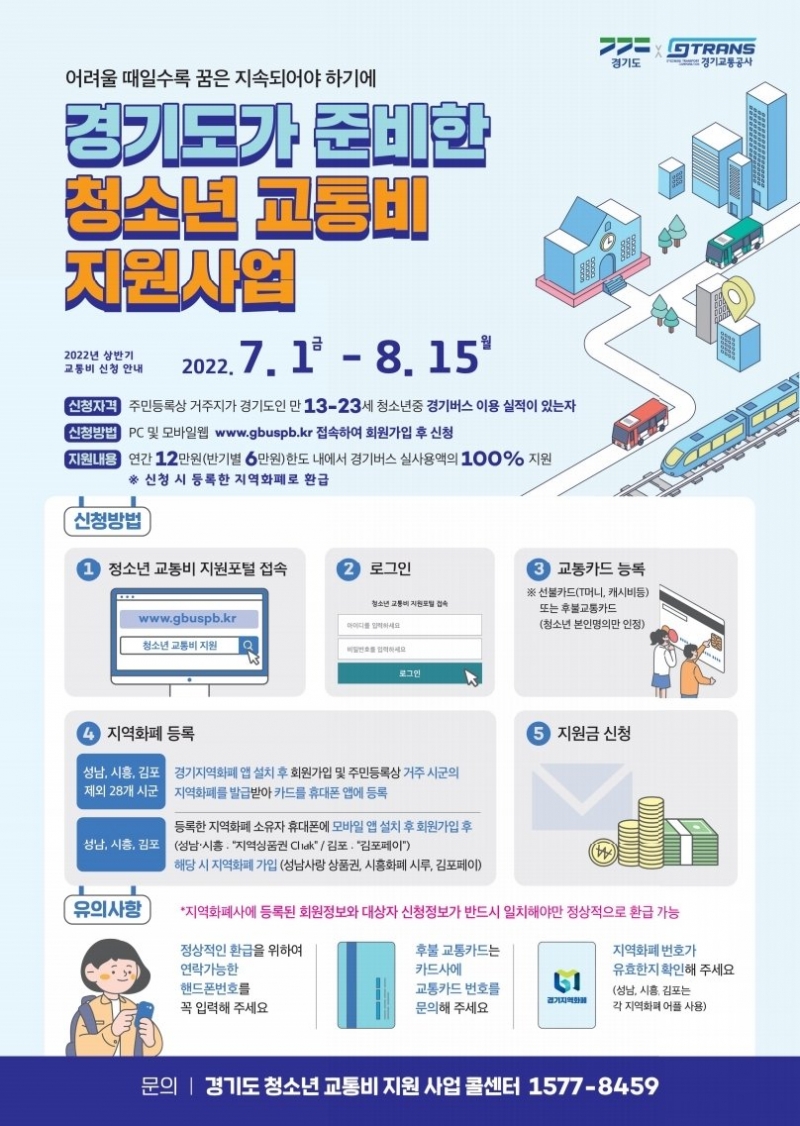 2022년 상반기 경기도 청소년 교통비 신청접수