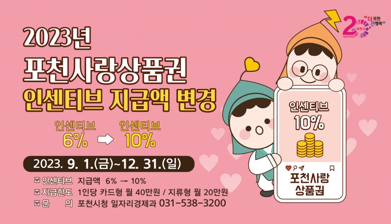 2023년 포천사랑상품권 인센티브 지급액 변경 안내